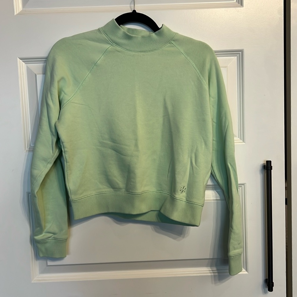 Tory Burch Green Crew Neck Sweater with Ribbed Details